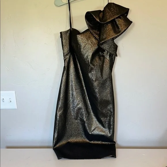 strapless open back dress Eliza J Bow One-Shoulder Velvet Gown Steel main image 1